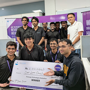 Hackathon 2025, winning team with prize cheque