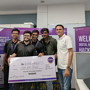 Hackathon 2025, team with prize cheque