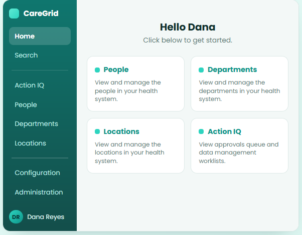 Provider data management platform home workspace