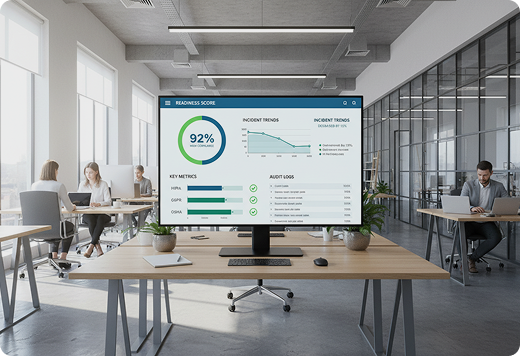 Readiness score dashboard displayed on an office monitor